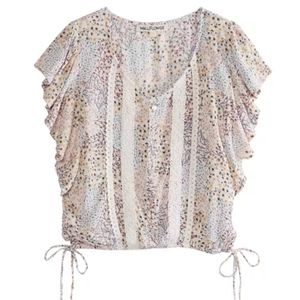 WallFlower | Plus Size Gauze Ditsy Floral Flutter Shirt XL (pastel, boho, lace)